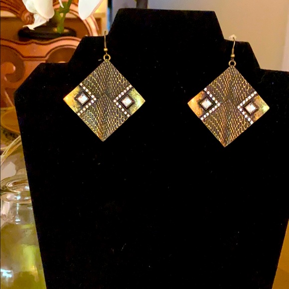 Brass and Crystal Earrings - Picture 1 of 1